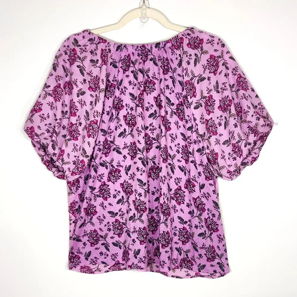 LOFT Floral Puff Sleeve Top‎ L Romantic Fairycore Coquette Boho
